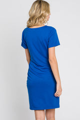 Royal Blue Short Sleeve Ruched Dress