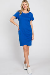 Royal Blue Short Sleeve Ruched Dress