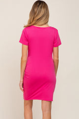 Fuchsia Short Sleeve Ruched Maternity Dress