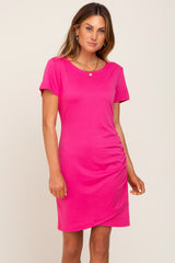 Fuchsia Short Sleeve Ruched Dress