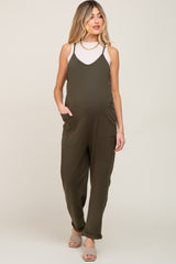 Green Front Pocket Maternity Jumpsuit