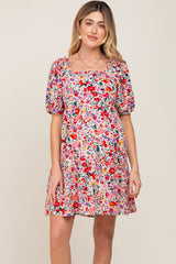 Cream Floral Puff Sleeve Maternity Dress