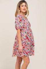 Cream Floral Puff Sleeve Maternity Dress