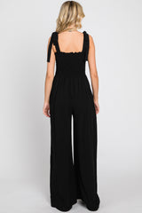 Black Sleeveless Smocked Wide Leg Jumpsuit