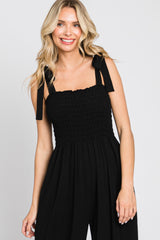 Black Sleeveless Smocked Wide Leg Jumpsuit