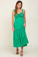 Green Ruffle Accent Maternity Midi Dress