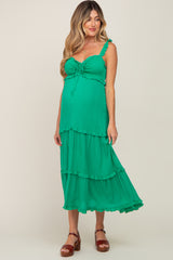 Green Ruffle Accent Maternity Midi Dress