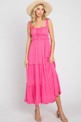 Pink Ruffle Accent Maternity Midi Dress