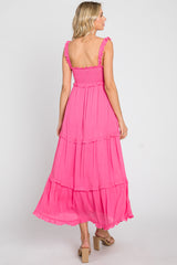 Pink Ruffle Accent Midi Dress