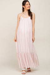 Coral Striped Sleeveless Maternity Maxi Dress