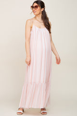 Coral Striped Sleeveless Maternity Maxi Dress