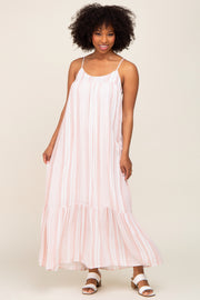 Coral Striped Sleeveless Maxi Dress