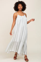 Sage Striped Sleeveless Maxi Dress