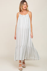 Sage Striped Sleeveless Maternity Maxi Dress