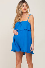 Royal Blue Gauze Square Neck Ruffle Maternity Romper