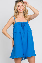 Royal Blue Gauze Square Neck Ruffle Romper