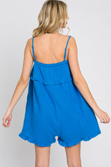 Royal Blue Gauze Square Neck Ruffle Romper