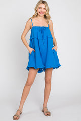 Royal Blue Gauze Square Neck Ruffle Romper