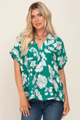 Green Floral V-Neck Maternity Blouse