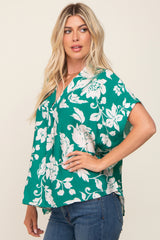 Green Floral V-Neck Blouse