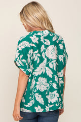 Green Floral V-Neck Blouse