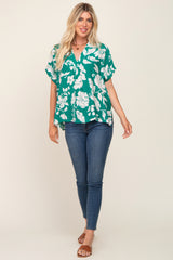 Green Floral V-Neck Blouse