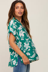 Green Floral V-Neck Maternity Blouse