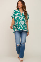 Green Floral V-Neck Maternity Blouse