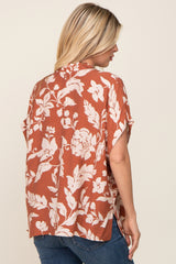 Camel Floral V-Neck Blouse