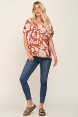 Camel Floral V-Neck Maternity Blouse