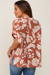 Camel Floral V-Neck Maternity Blouse