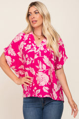 Magenta Floral V-Neck Maternity Blouse