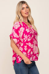 Magenta Floral V-Neck Blouse