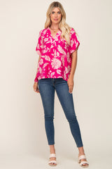 Magenta Floral V-Neck Blouse