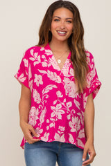 Magenta Floral V-Neck Maternity Blouse