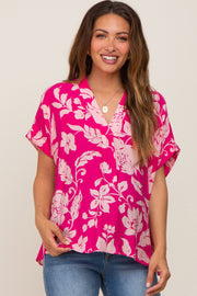 Magenta Floral V-Neck Maternity Blouse