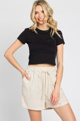 Beige Drawstring Pocketed Maternity Shorts