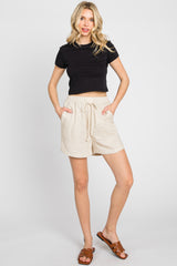 Beige Drawstring Pocketed Shorts