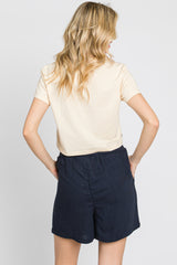 Navy Drawstring Pocketed Shorts