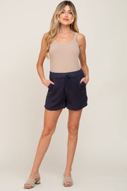 Navy Drawstring Pocketed Maternity Shorts