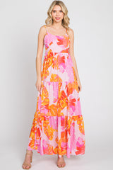 Pink Floral Tiered Sleeveless Maxi Dress