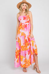 Pink Floral Tiered Sleeveless Maternity Maxi Dress