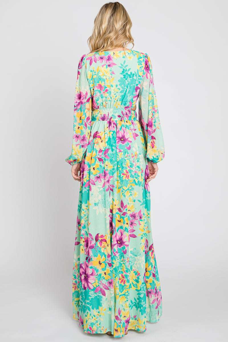 Turquoise Floral Side Cutout Maxi Dress – PinkBlush