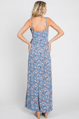 Blue Floral Wrap Top Sleeveless Maxi Dress