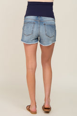 Blue Distressed Fringe Hem Maternity Jeans Shorts