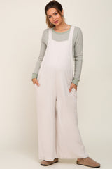 Beige Ribbed Maternity Wide Leg Jumpsuit