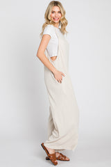 Beige Ribbed Wide Leg Jumpsuit