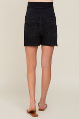 Black Distressed Raw Hem Maternity Jean Shorts