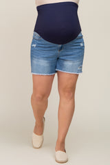 Blue Medium Wash Distressed Maternity Plus Shorts