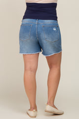 Blue Medium Wash Distressed Maternity Plus Shorts